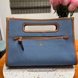 Michael Kors BlueJane Cotton Canvas Clutch and Crossbody